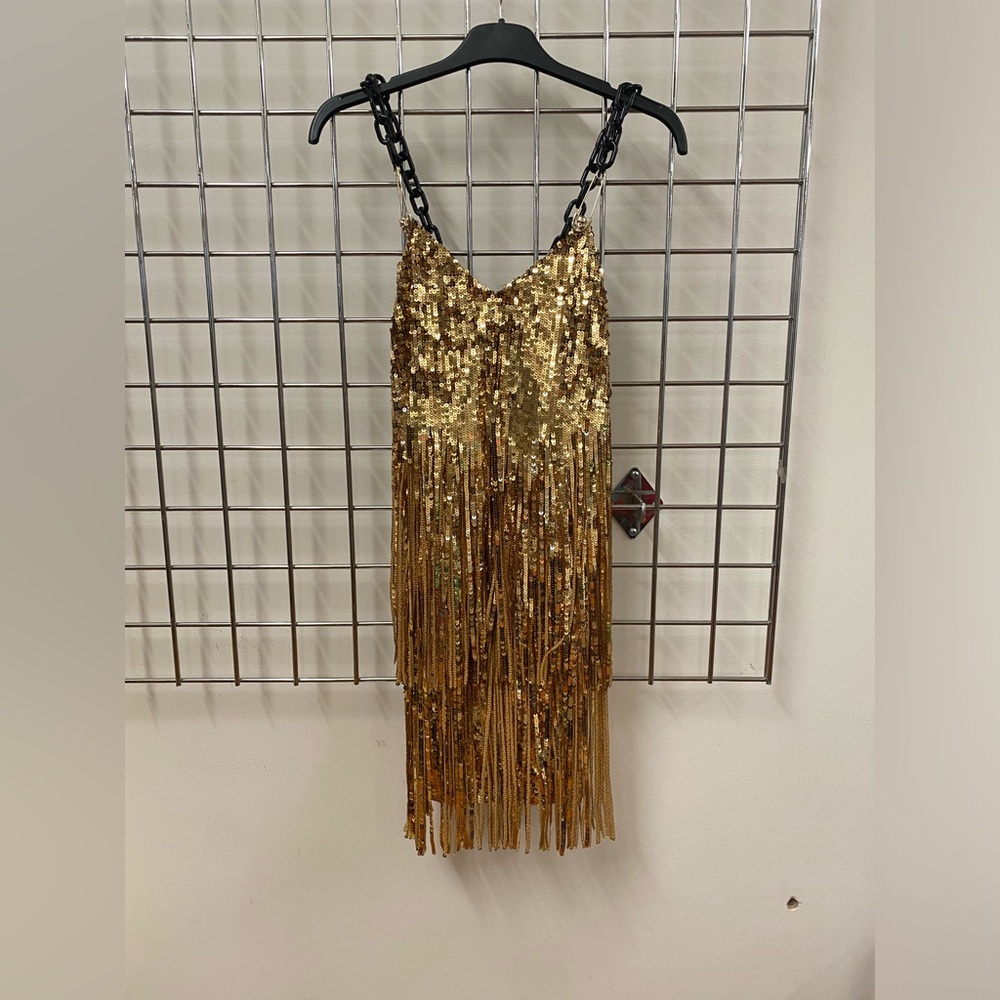 PHILIPP PLEIN Gold Fringe Dress NWOT XS